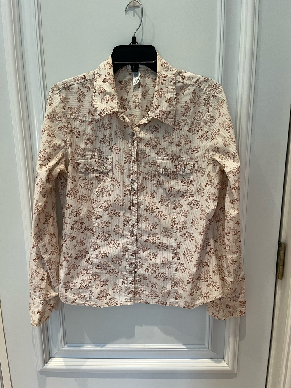 Old Navy Cream Shirt Jacket with Brown Floral Print